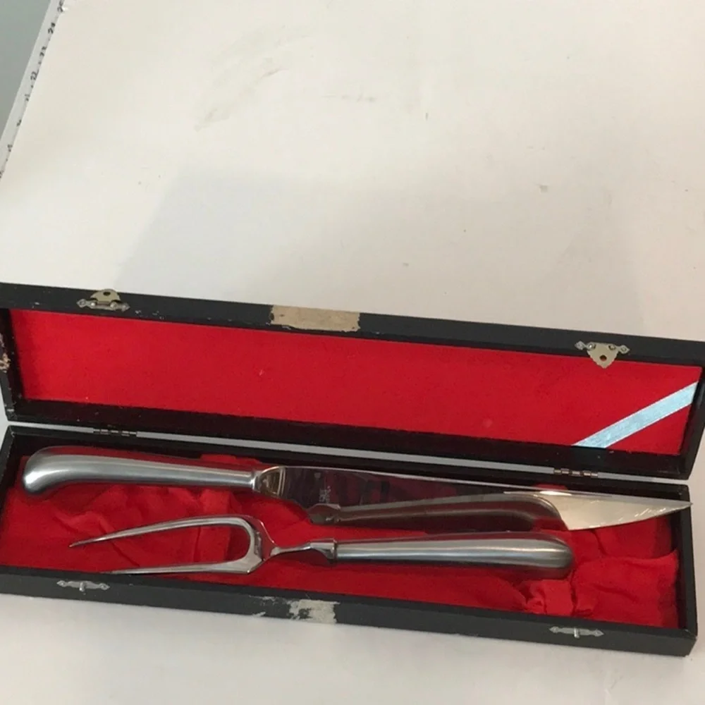 Carving Set Boxed Japanese Carving SET Knife / Fork in RED Velvet Original Box